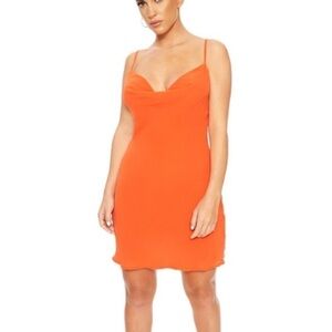 NAKED WARDROBE Orange Cowl Neck Chiffon Lined Mini Slip Dress